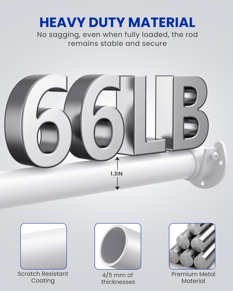 Supforce Closet Rods for Hanging Clothes, 17 to 28 Inches Stepless Adjustable Metal Closet Rod, 1.3 Inches Heavy Duty Clothes Hanging Rod for Closet Wardrobes Laundry RV, White - Image 3